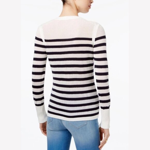 Tommy Hilfiger Cotton Blend Black and White Striped Sweater - SZ M - Picture 2 of 10